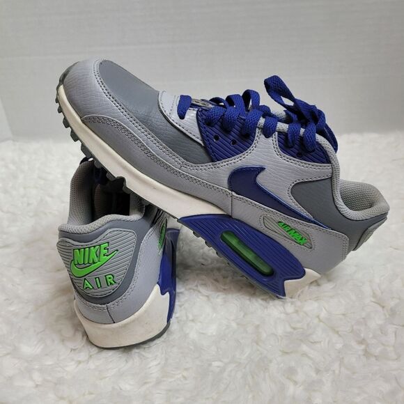 Nike Air Max 90 Boy Shoes Size 5.5 Cool Grey Royal Blue Youth - Picture 6 of 10